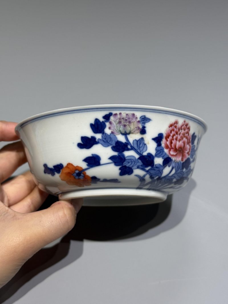    清晚期 青花加彩花卉纹碗 - 图4