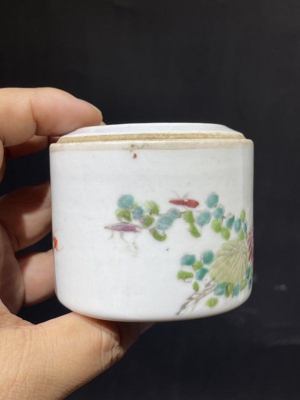 清光绪 浅降彩花鸟纹水盂 - 图3