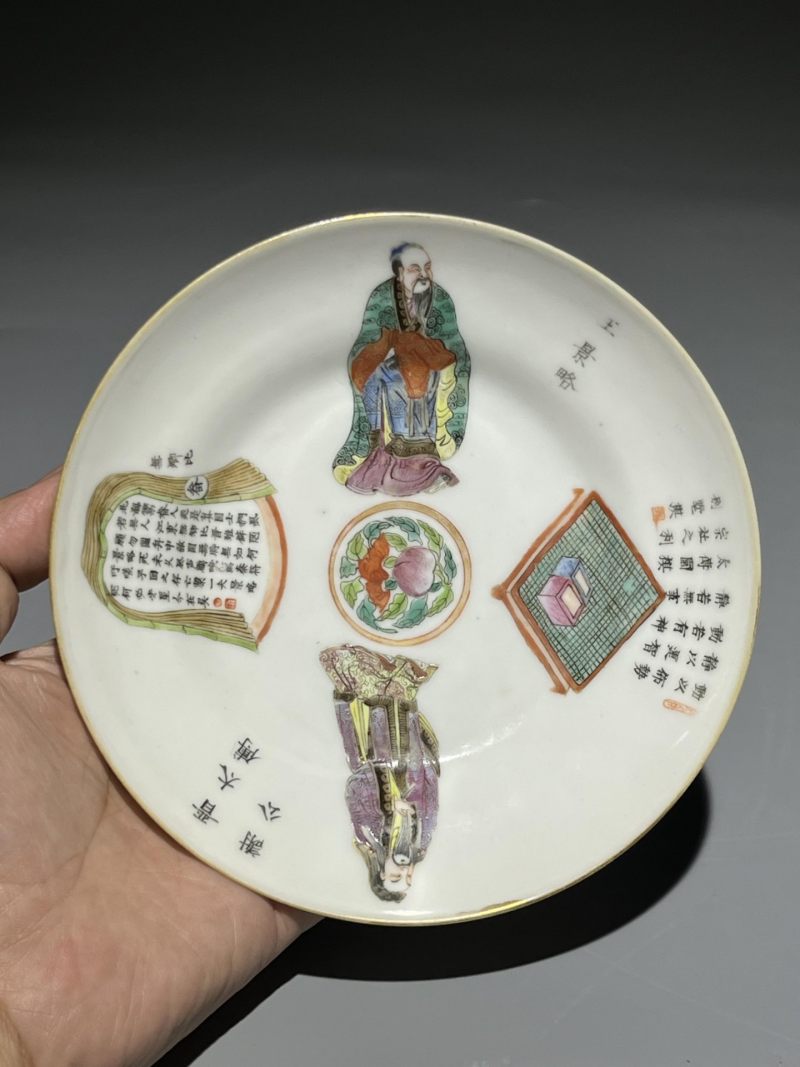    清道光 粉彩无双谱盘一对 - 图10