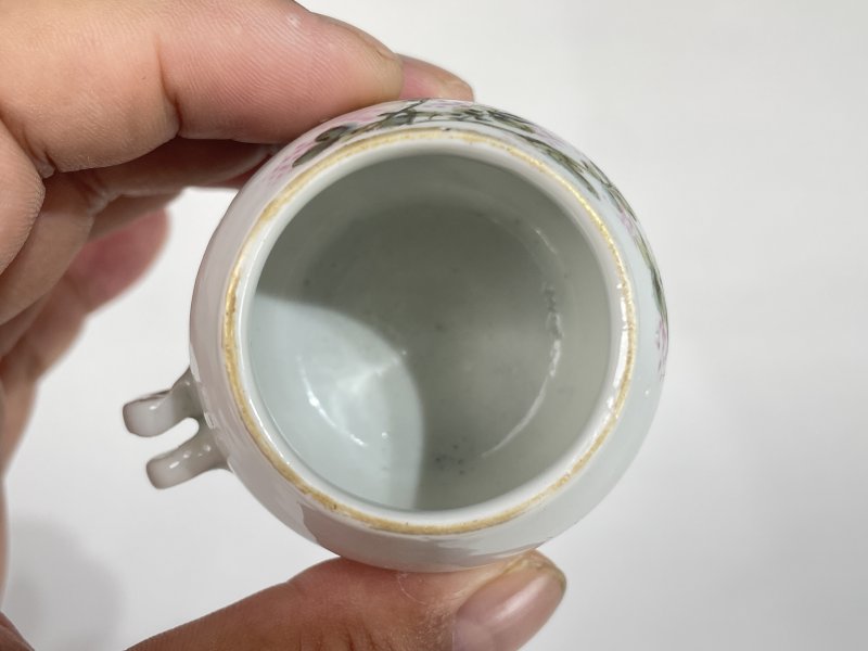 解放后 浅降彩花鸟纹鸟食罐 - 图5
