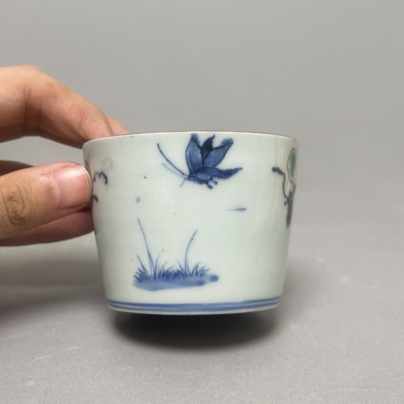 清晚期 青花描金花卉纹筒杯 - 图2
