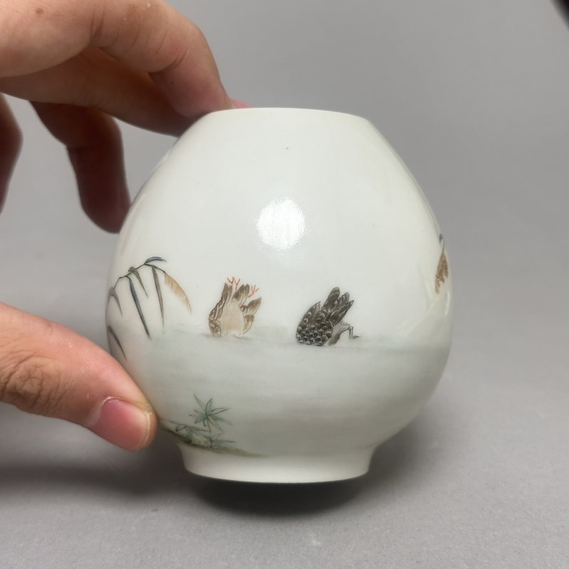 民国 粉彩芦雁图水盂 - 图4