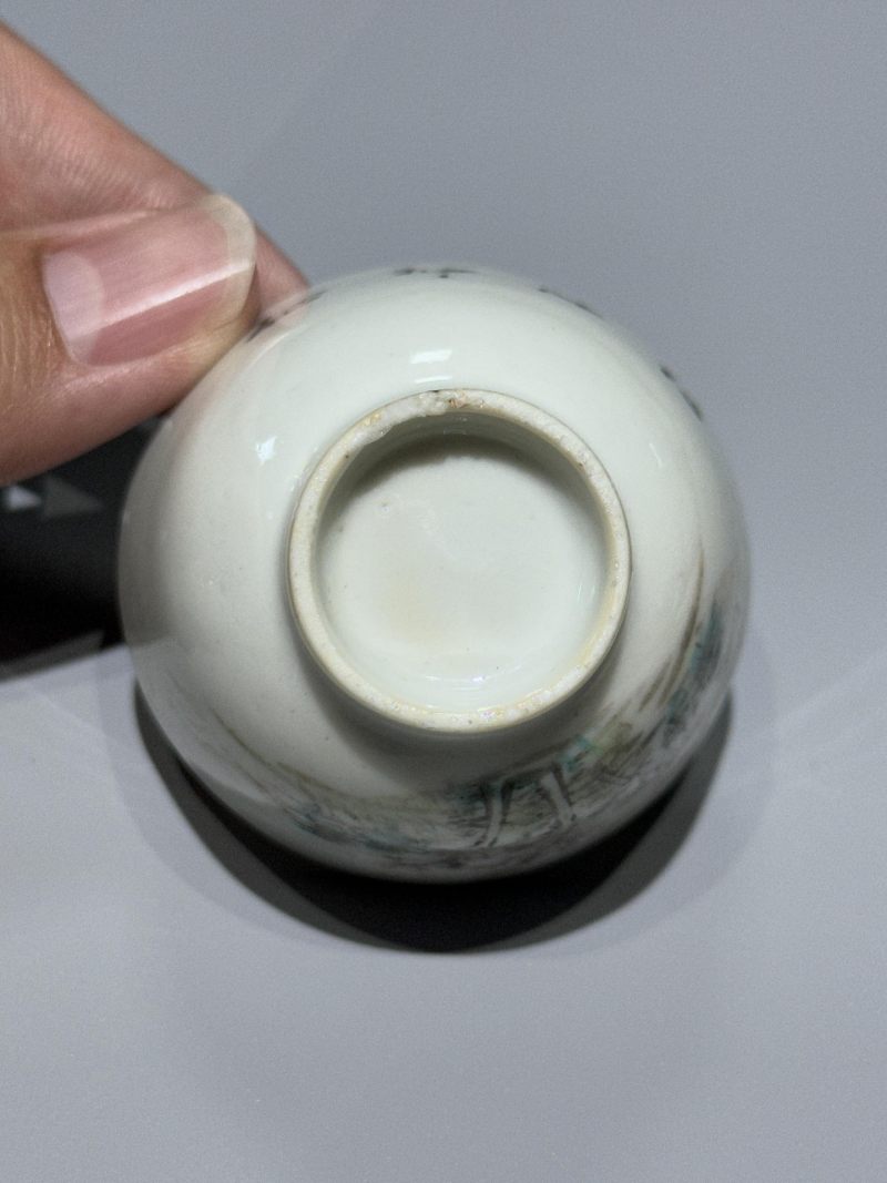    民国 浅降彩山水人物诗文杯一对 - 图11
