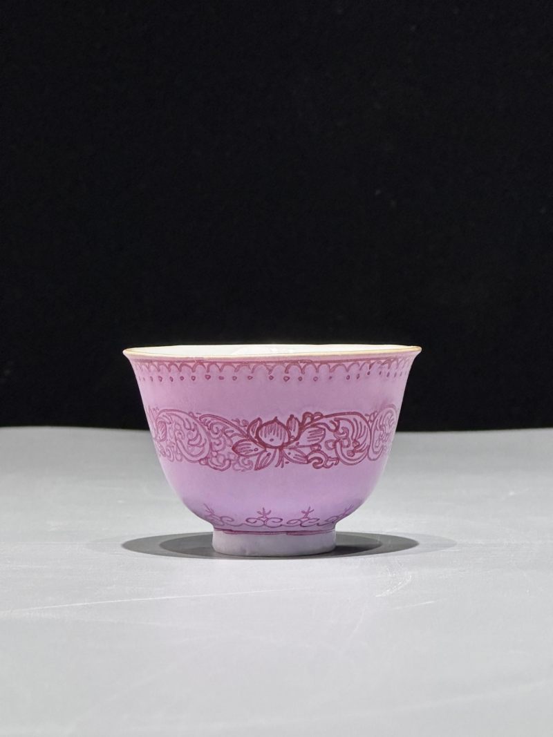    清乾隆 胭脂彩花卉纹杯 - 图2
