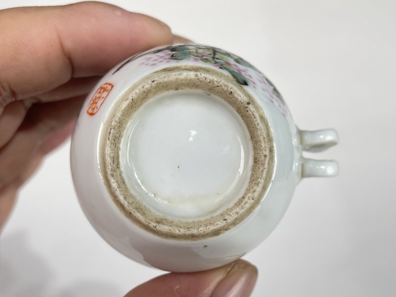 解放后 浅降彩花鸟纹鸟食罐 - 图6