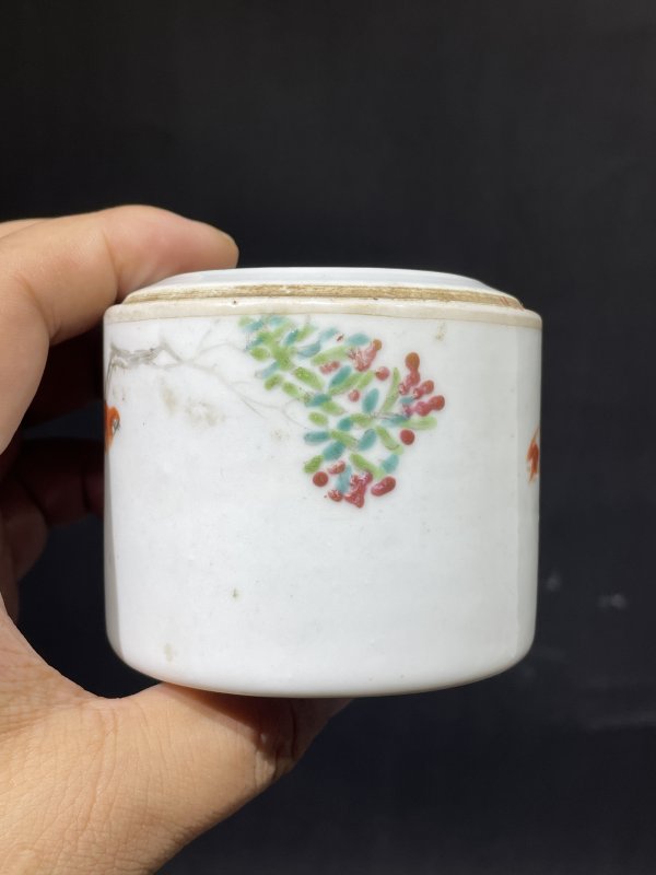 清光绪 浅降彩花鸟纹水盂 - 图5