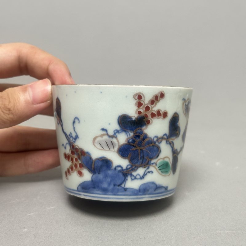 清晚期 青花描金花卉纹筒杯 - 图3
