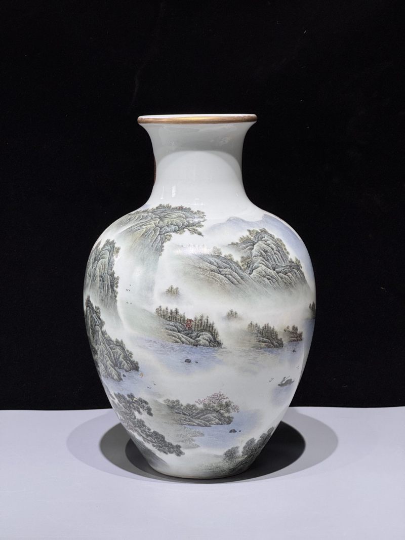    粉彩山水人物诗文瓶 - 图4
