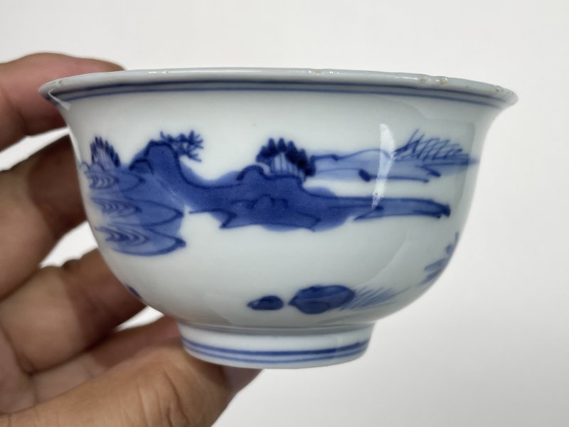 明晚期 青花高仕图杯一对 - 图4