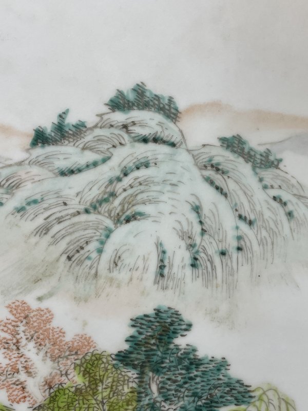 民国 粉彩山水诗文瓷板 - 图3