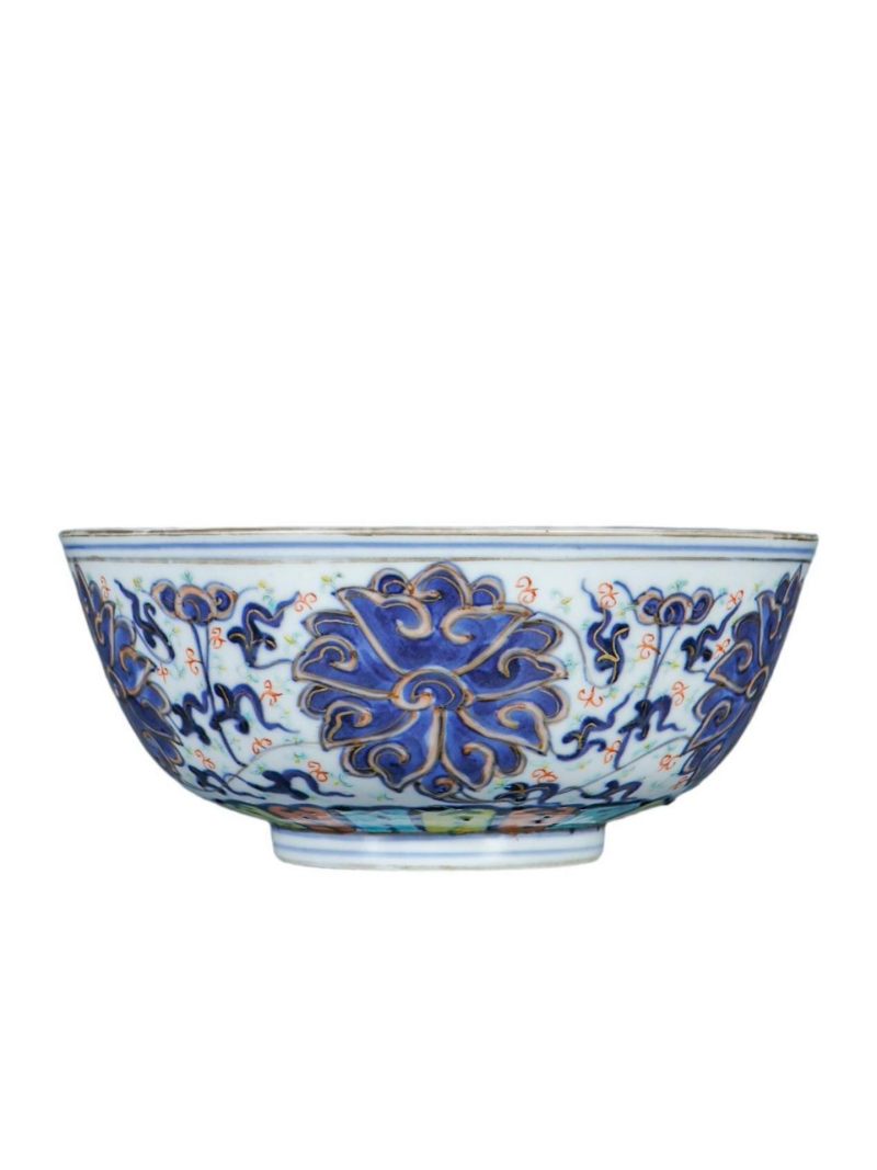    清光绪 青花加彩缠枝莲纹碗 - 图1