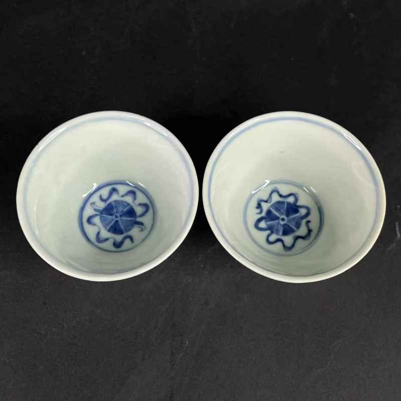 清早期 青花狮纹杯一对 - 图5