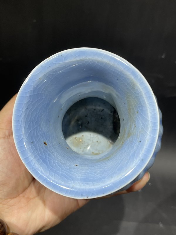 解放后 蓝哥釉瓜棱纹渣斗一对 - 图10