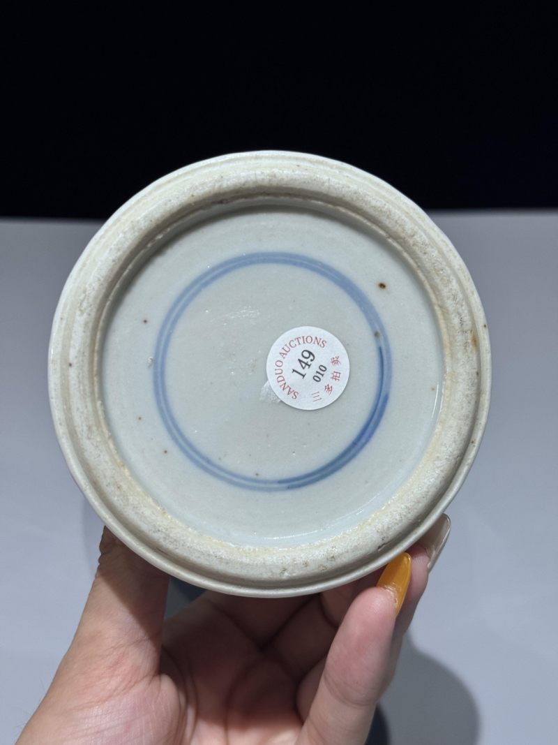    清晚期 青花三娘教子图盖罐 - 图7