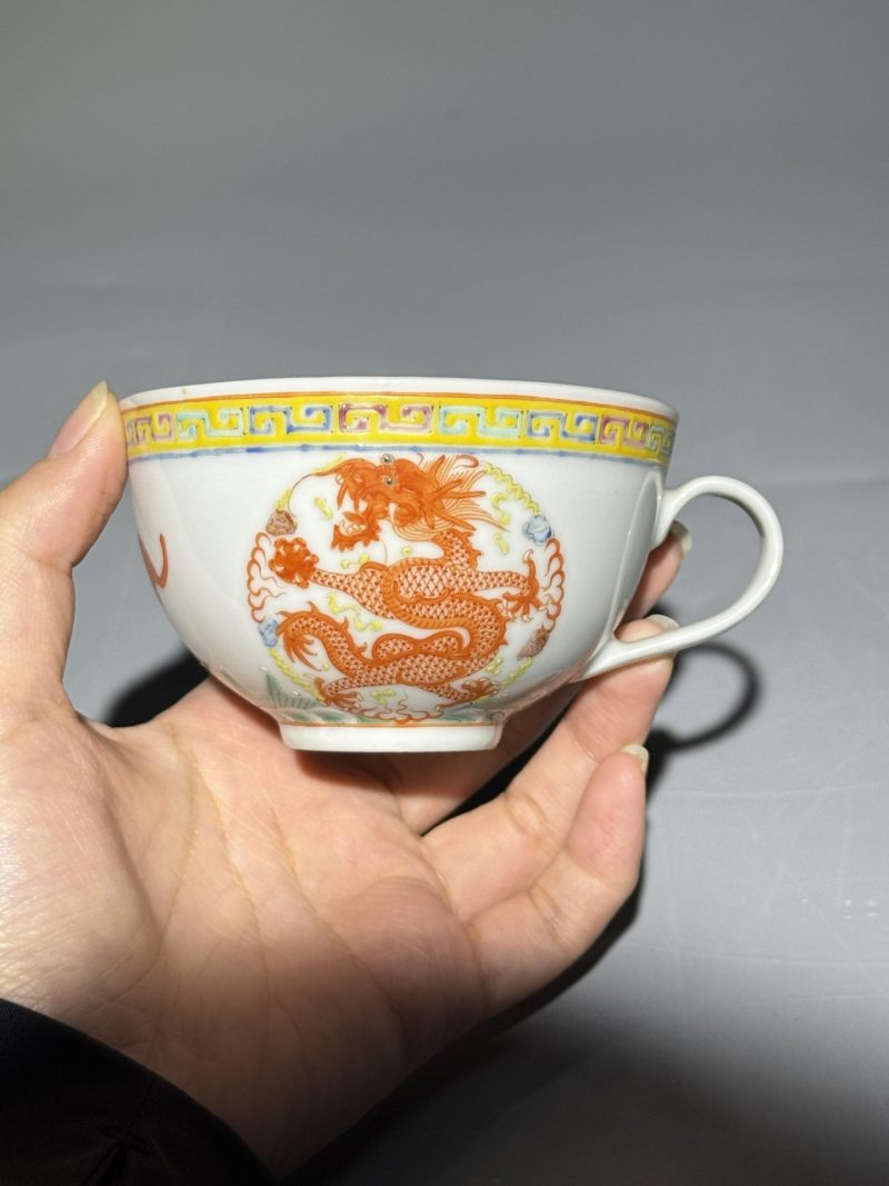    矾红龙纹杯碟三套 - 图6