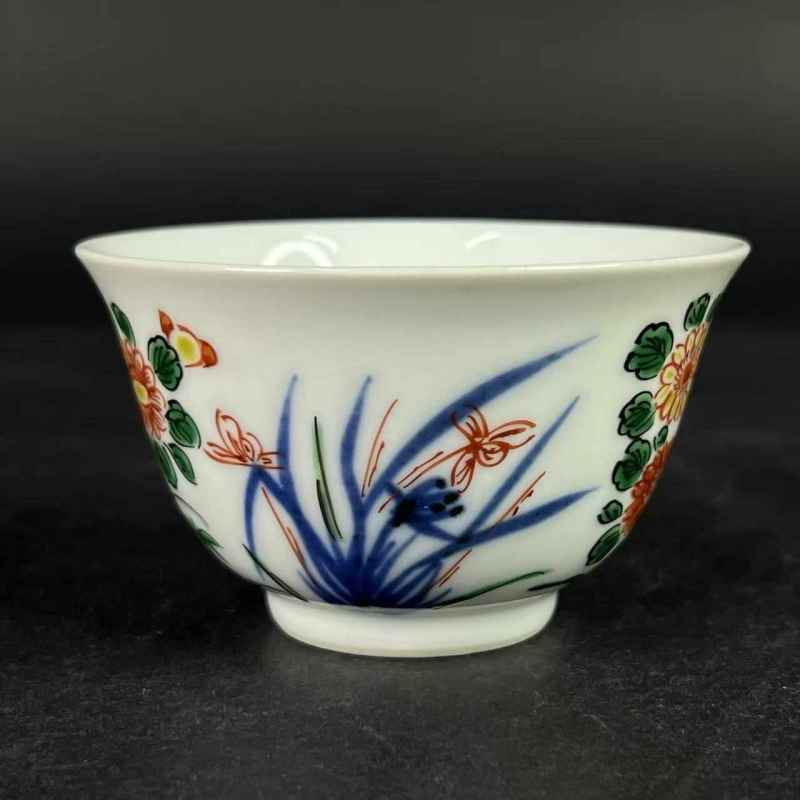 明晚期 青花五彩花卉纹杯 - 图2