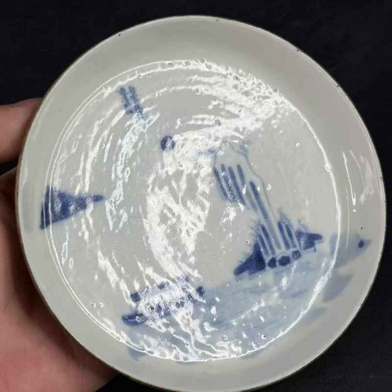 清道光 青花山水人物诗文洗 - 图4