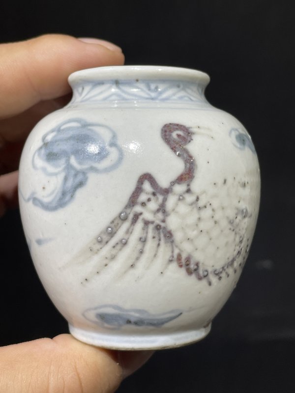 解放后 青花釉里红小罐 - 图2