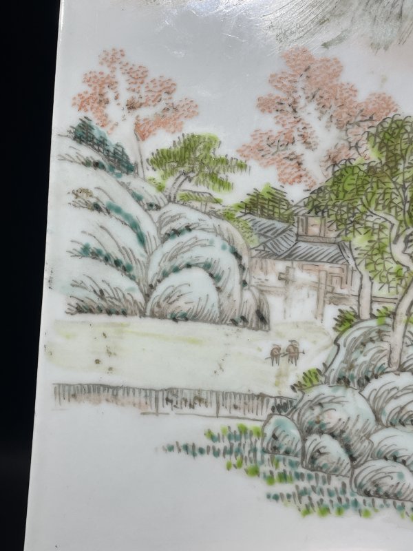 民国 粉彩山水诗文瓷板 - 图5