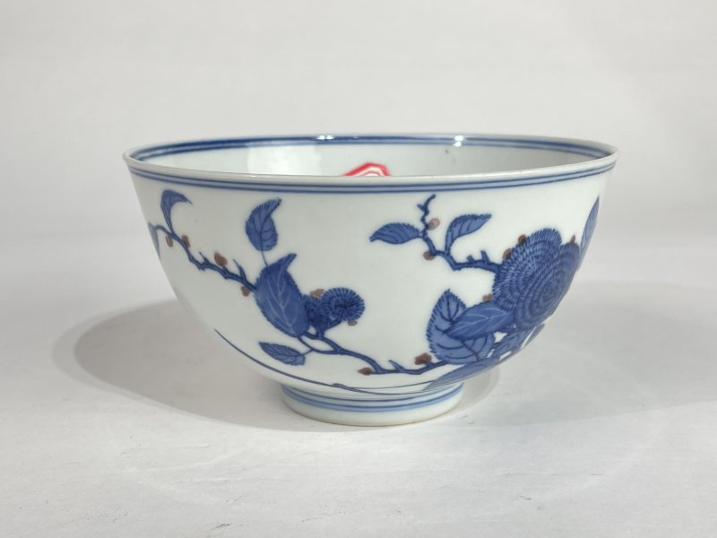 解放后 青花釉里红花卉纹碗 - 图1