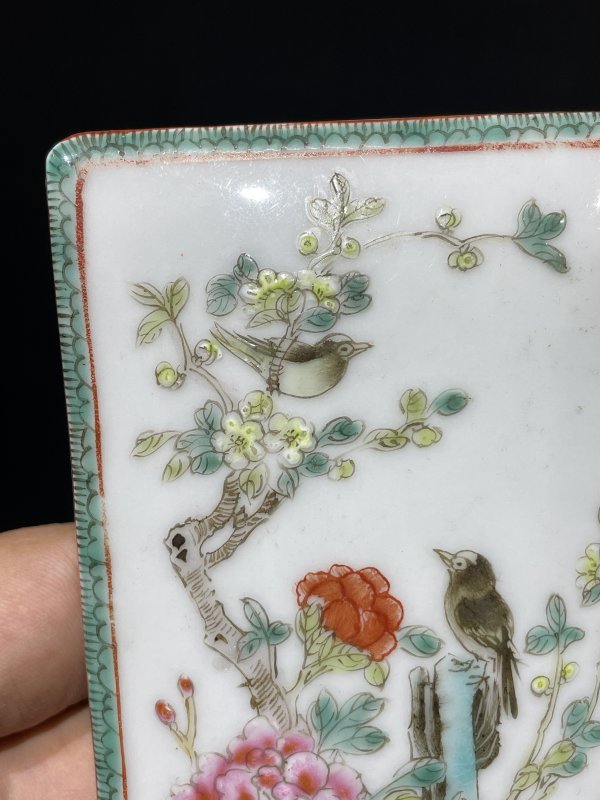 解放后 粉彩花鸟纹盖砚 - 图3