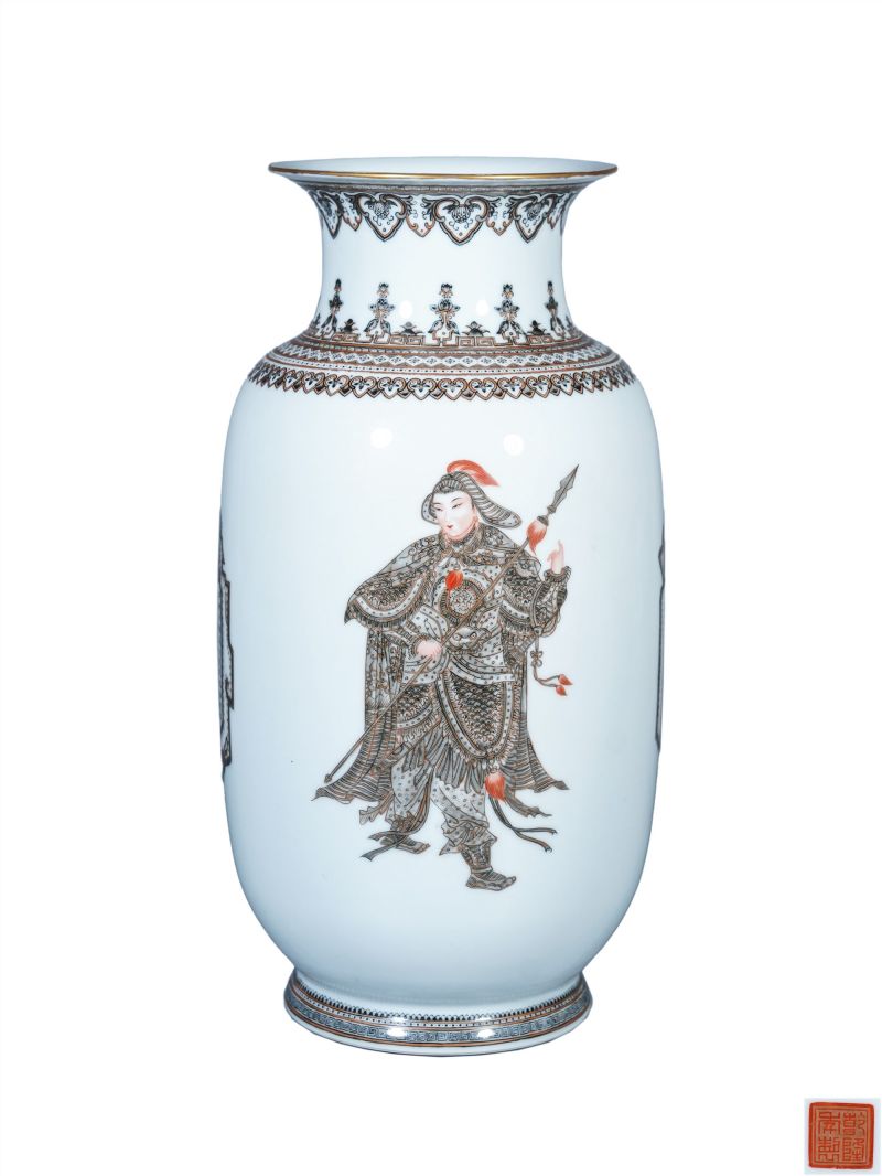    周湘甫风格 墨彩描金无双谱灯笼瓶 - 图1