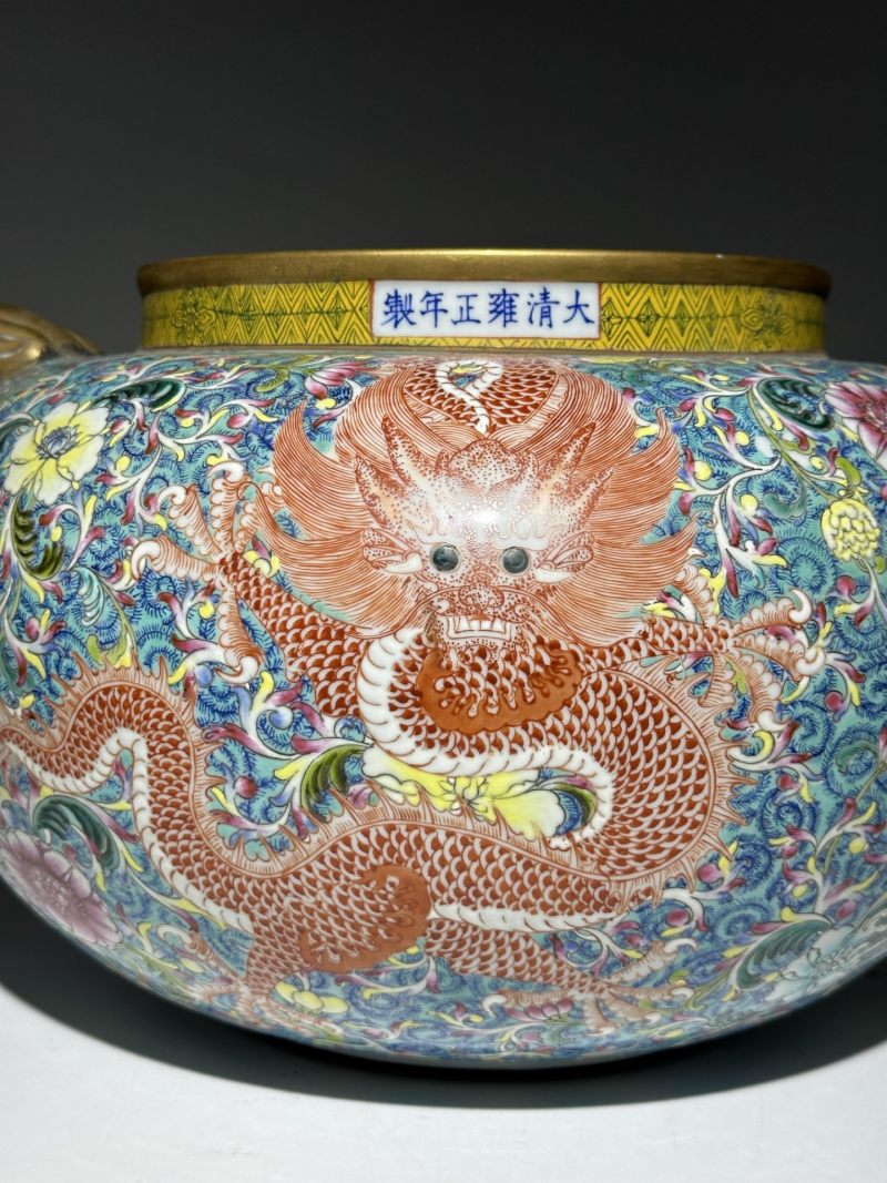    叶冬青风格 粉彩花卉龙纹狮耳罐 - 图8