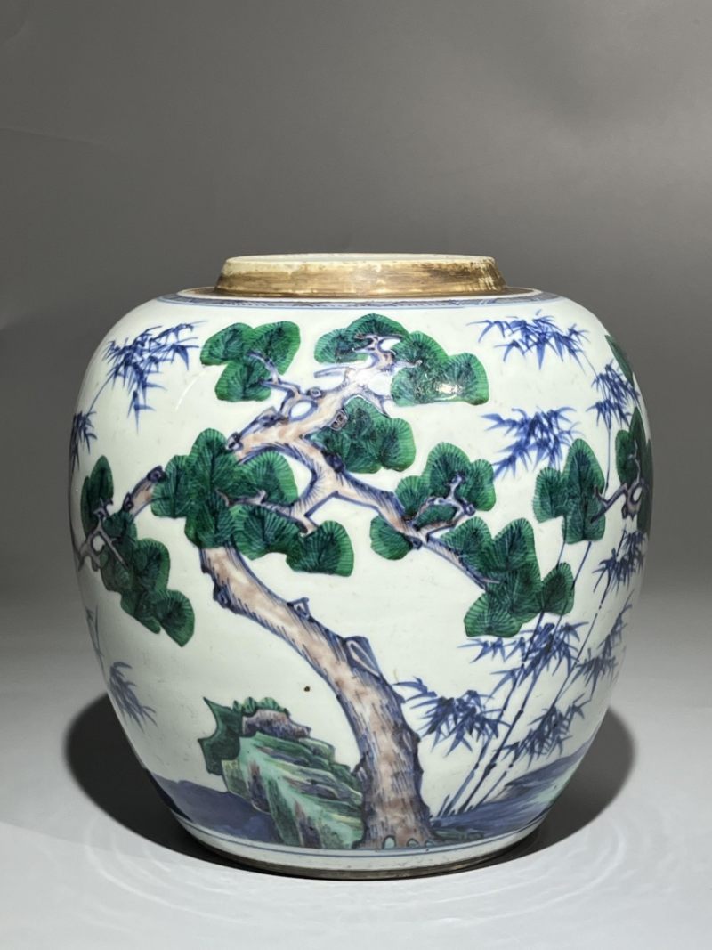    清雍正 青花加彩松竹梅罐 - 图2