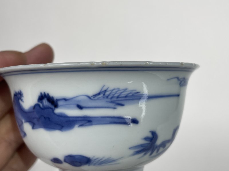 明晚期 青花高仕图杯一对 - 图7