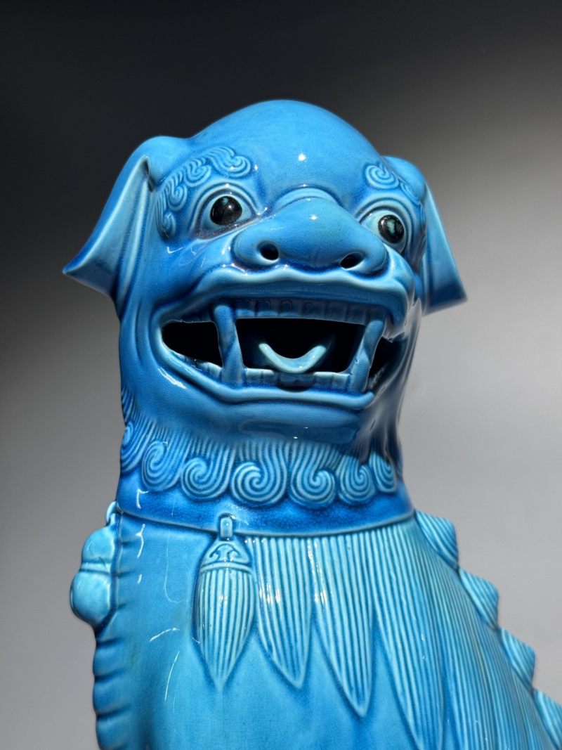    孔雀蓝釉狮子摆件一对 - 图8