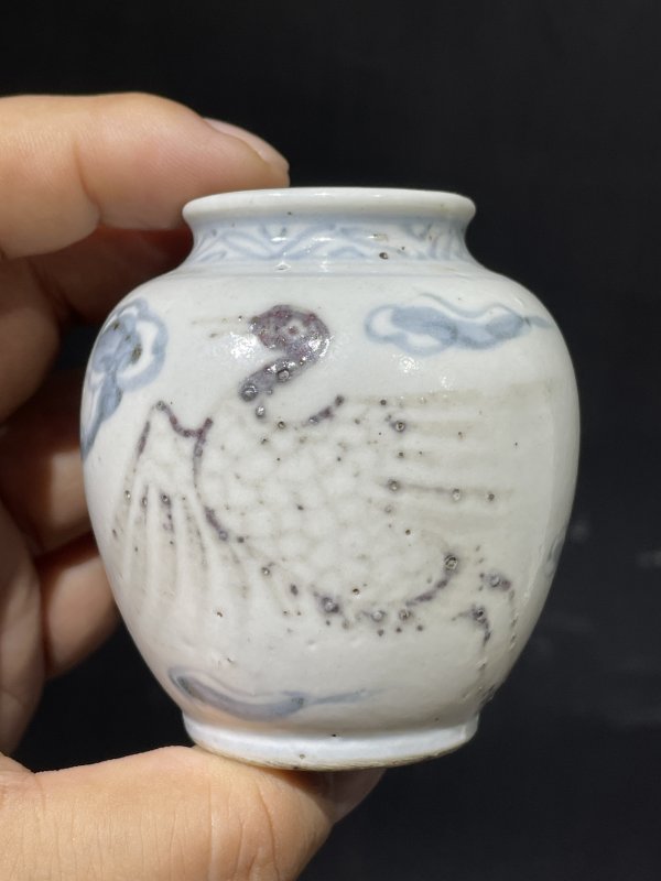 解放后 青花釉里红小罐 - 图4