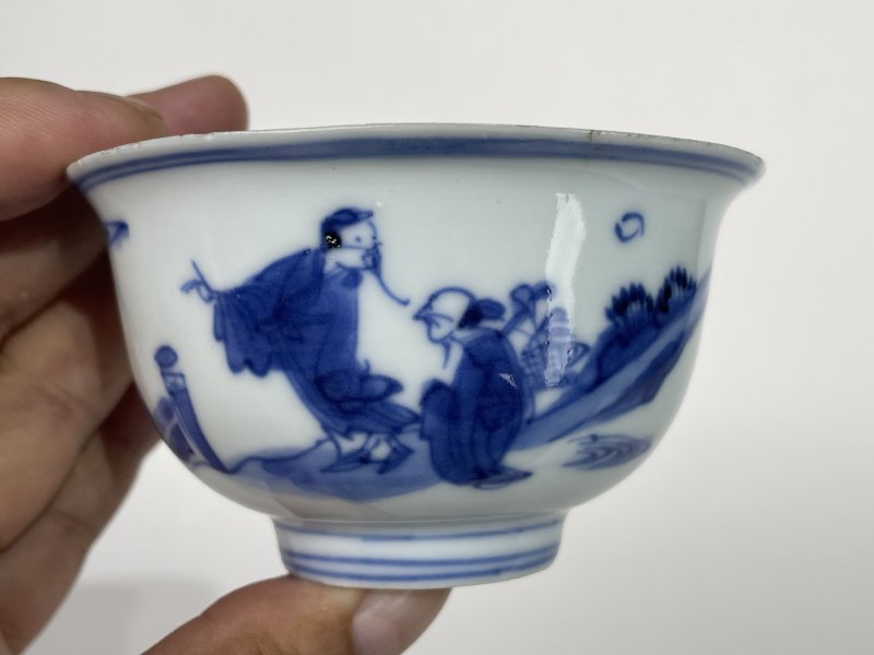 明晚期 青花高仕图杯一对 - 图8
