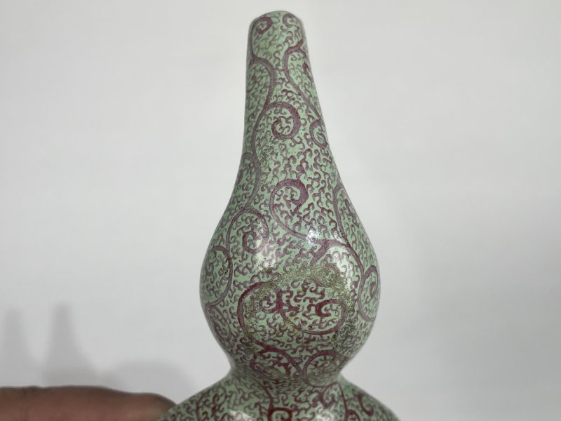 清道光 松石绿地胭脂彩葫芦形茶船 - 图4