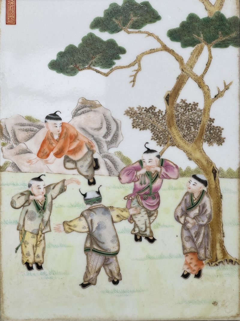    粉彩婴戏图瓷板 - 图4