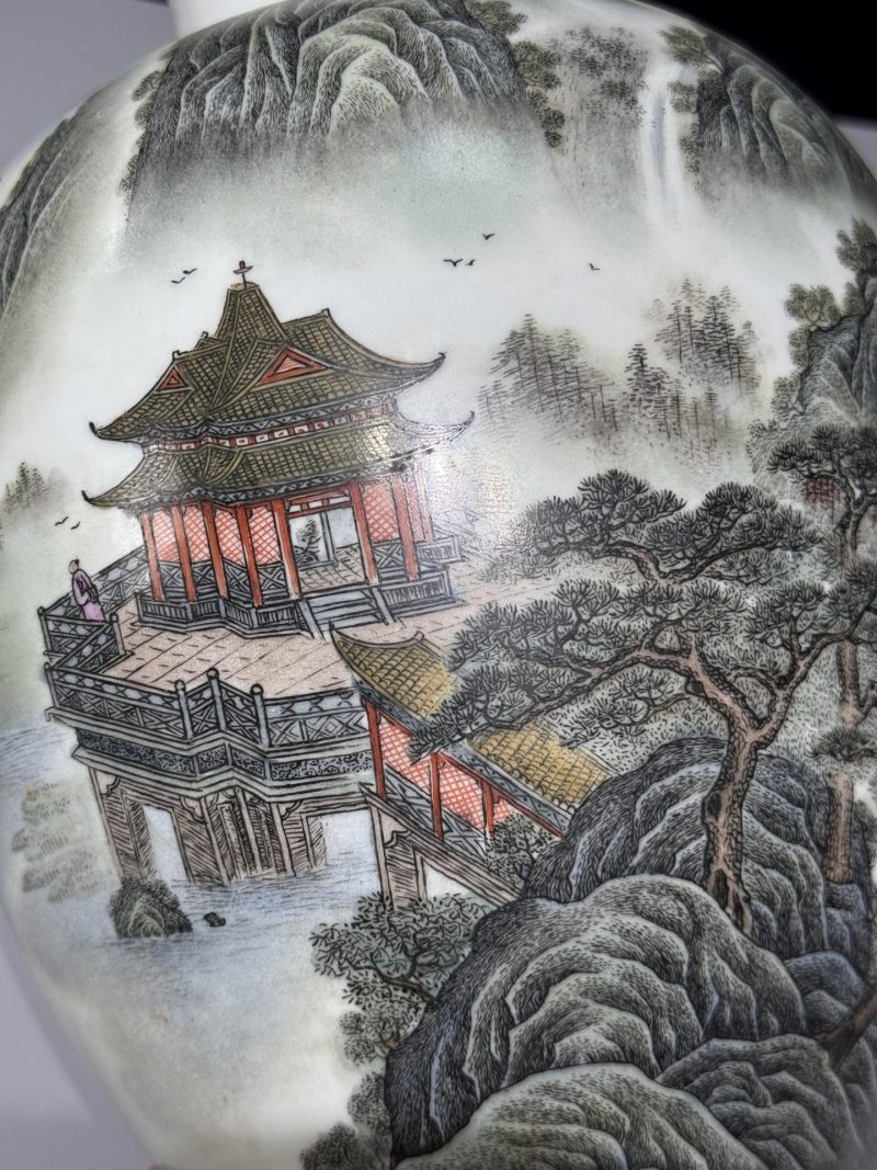    粉彩山水人物诗文瓶 - 图9