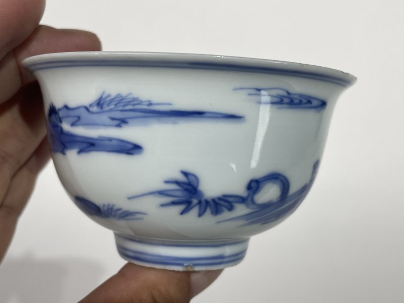明晚期 青花高仕图杯一对 - 图9