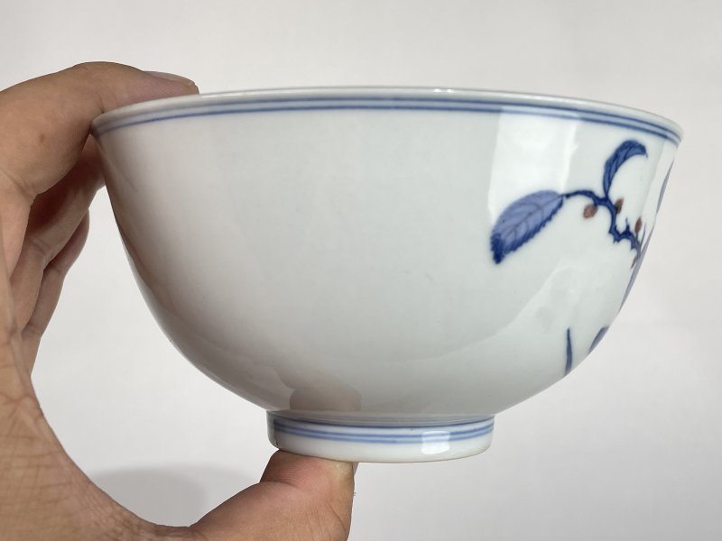 解放后 青花釉里红花卉纹碗 - 图4