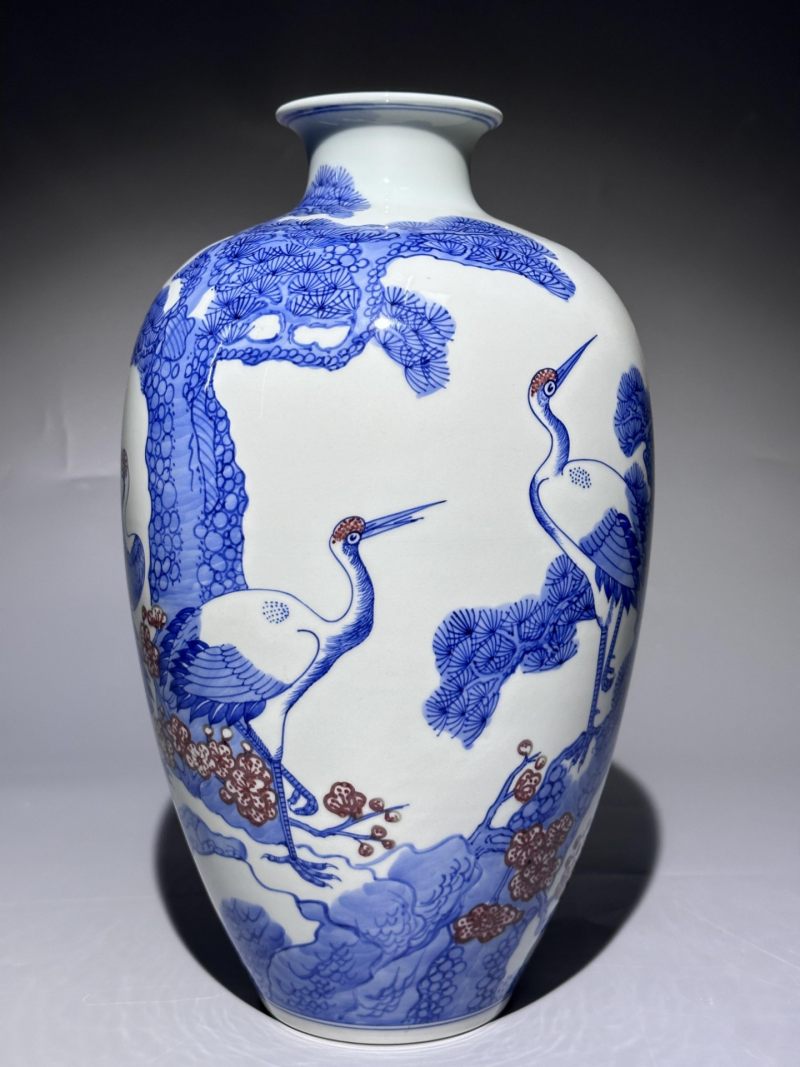    青花釉里红松鹤延年纹瓶 - 图7