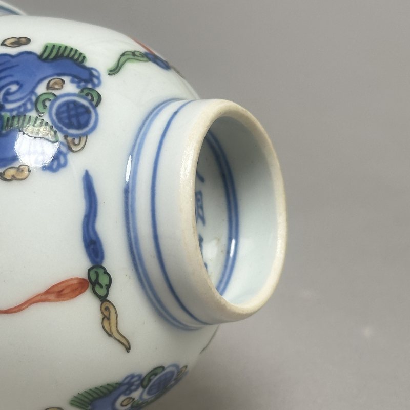清晚期 青花五彩团狮纹茶圆 - 图5