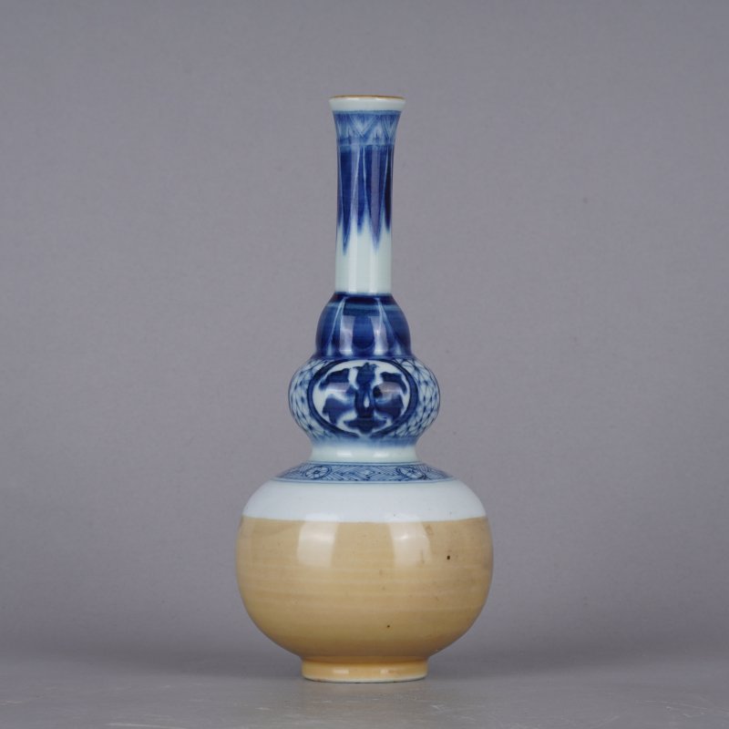 清康熙 青花酱釉葫芦瓶 - 图1