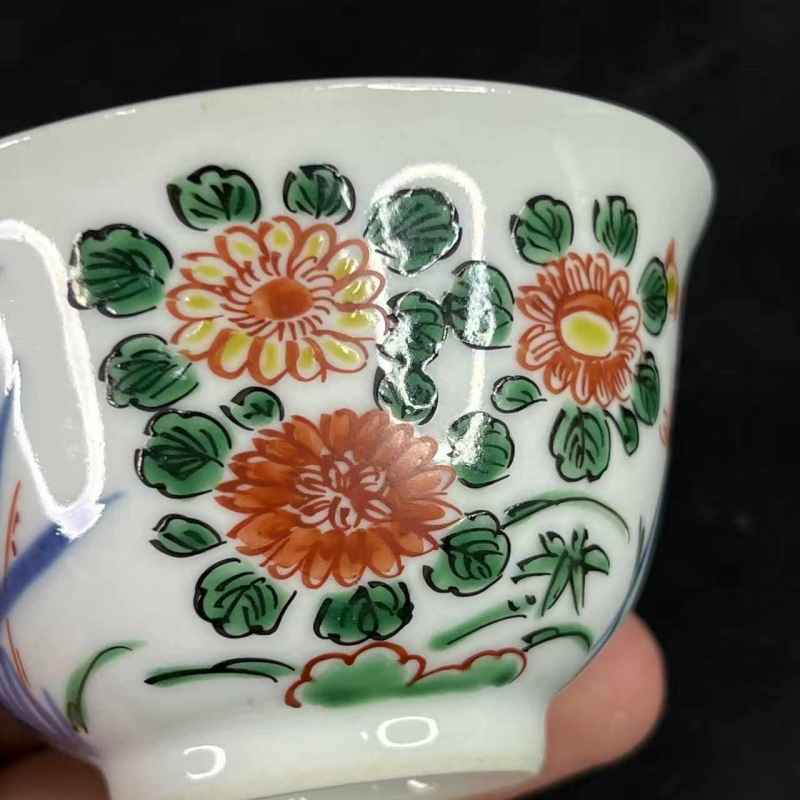 明晚期 青花五彩花卉纹杯 - 图7