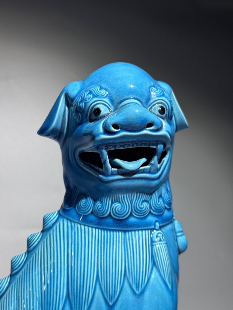    孔雀蓝釉狮子摆件一对 - 图11