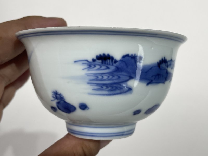 明晚期 青花高仕图杯一对 - 图10