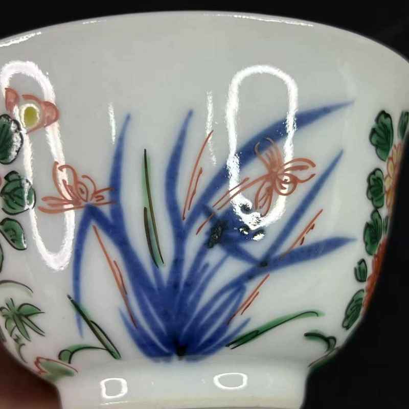 明晚期 青花五彩花卉纹杯 - 图8