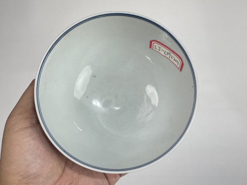 解放后 青花釉里红花卉纹碗 - 图5