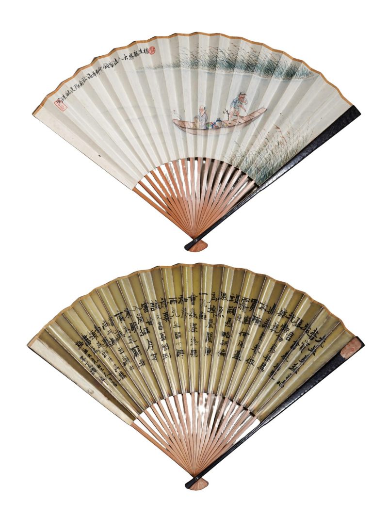  胡菊邻(1840-1910) 谭章  民国 泛舟图、书法