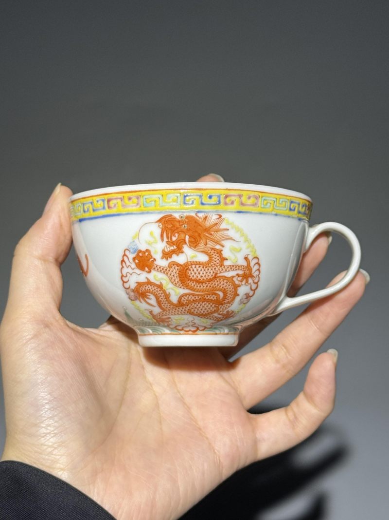    矾红龙纹杯碟三套 - 图12
