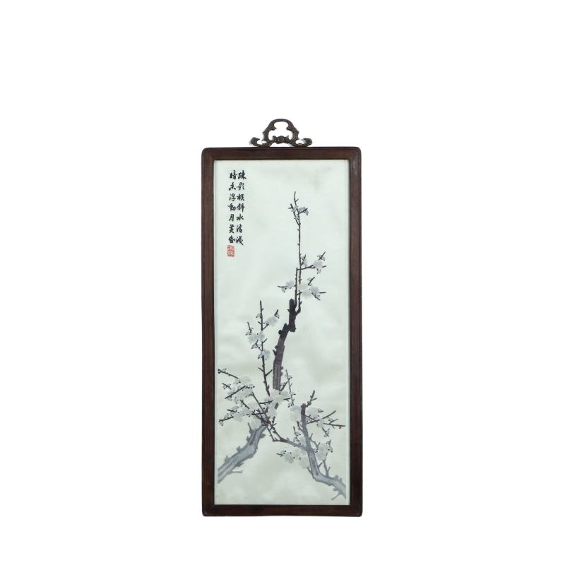 湘绣梅兰竹菊红木框四条挂屏 - 图2