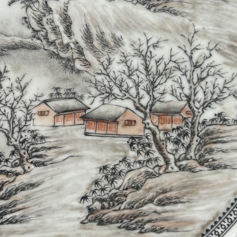 解放初 粉彩雪景图盘 - 图3