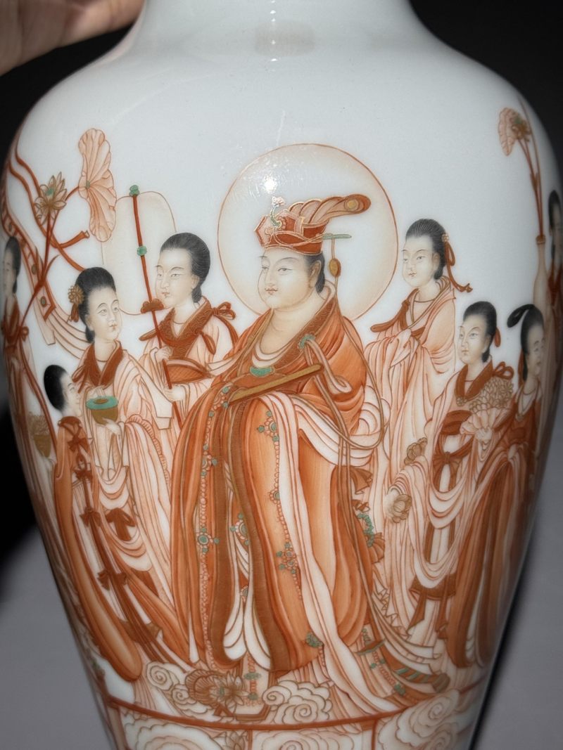    李文跃作品  矾红描金神仙人物观音瓶  “墨里陶人款” - 图6